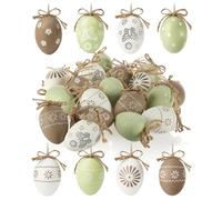 COM-FOUR® 18x decorative hangers Easter - Easter eggs made of plastic for hanging - hangers for the Easter bouquet in subtle colors (18 pieces - white beige mint)