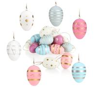 com-four® 18x Easter eggs to hang up - Easter eggs with pattern pink/blue/white - hanging decoration made of plastic for the Easter bouquet (18 pieces - blue/white/pink)