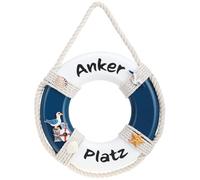 COM-FOUR® 1x Decorative wooden lifebuoy with the inscription "Anchorage" - Shipping decoration for hanging - Maritime hanging decoration for the home (lifebuoy "Anchorage")