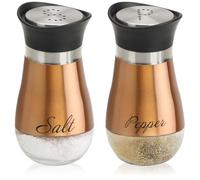 COM-FOUR® 2-Piece Salt and Pepper Shaker Set Made of Stainless Steel and Glass - Dispenser - Spice Container with Label - Shaker for Spices in The Kitchen and Catering (2-Piece Set - Copper Colored)