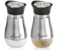 COM-FOUR® 2-piece salt and pepper shaker set made of stainless steel and glass - spice container with label - shaker for spices in the kitchen and catering - seasoning dispenser (2-piece set - silver)