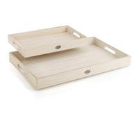 COM-FOUR® 2-piece wooden tray set - Vintage decorative boards in 2 sizes - Serving trays with small metal plaque - Decorative bowls with handles (02 pieces - tray beige)