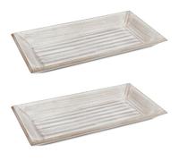 COM-FOUR® 2-piece wooden tray set, vintage wooden tray rectangular | serving tray with a rustic look - large decorative bowl - key rack - candle holder