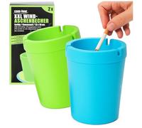 com-four® 2 x XXL Outdoor Ashtrays - Wind Ashtray - Storm Ashtray with Lid - Car Ashtray, Diameter 10 cm (Green + Blue)