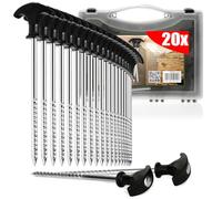 COM-FOUR® 20x tent pegs made of steel - robust ground pegs with thread in transport box, for camping and outdoors - ideal for normal and hard ground, with T-handle