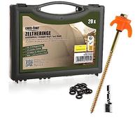 COM-FOUR® 20x tent pegs, robust steel pegs with thread and rope holder, rock ground pegs for camping, box with tent hooks for hard ground and wood