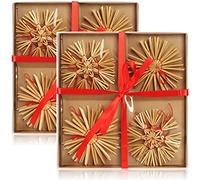 COM-FOUR® 24-Piece Straw Star Set - Hanging Ornaments - Christmas Decoration - 10cm Stars