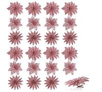 com-four® 24x decorative flower with clip - glittering blossom to clip on - flower pin as room decoration for Christmas and Valentine's Day - [selection varies]