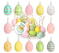 COM-FOUR® 24x hanging Easter eggs - wooden Easter decorations in great colors - decorative Easter eggs with beautiful patterns
