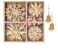 COM-FOUR® 26x straw stars in a mix set - Christmas tree decorations - Straw pendants for the Christmas tree - natural Christmas tree hangings - Christmas decorations (026 pieces - Set3)