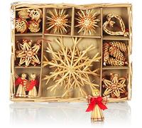 COM-FOUR® 26x straw stars in a mix set - Christmas tree decorations - Straw pendants for the Christmas tree - natural Christmas tree hangings - Christmas decorations (26 pieces - Set2)