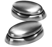 COM-FOUR® 2x anti-odor soap with stainless steel storage tray - odor neutralizer with soap dish - stainless steel soap - removes unpleasant odors from hands (02 pieces - soap/bowl)