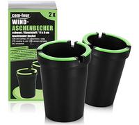 com-four® 2x Ashtrays - Outdoor ashtray - Ashtrays windproof - Anti-storm ashtray with a luminous lid - Ashtray for the car, Ø 8 cm (02 pieces - black)