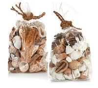 com-four® 2x bags filled with beautiful shells and wood in the color brown for your sea feeling at home. (2x bag - shells brown)