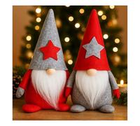 com-four® 2x Christmas gnomes 25 cm, Scandinavian troll décor, winter dwarf figure, decorative standing gnome with beard and hat for Christmas (2x - grey/red)