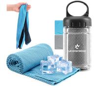 com-four® 2x cooling towel in bottle - Cooling Towel Cooling Towel - cooling towel for heat, tiredness, exertion, sports, sunburn, burns or insect bites, camping (2x cloth - blue/grey)