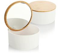 COM-FOUR® 2X Cosmetic Organizer with Make-up Mirror - Cosmetic Box with Mirror in The Bamboo lid - Plastic Box for Storing Make-up and Jewelry (02 Pieces - Cosmetic Organizer Round)