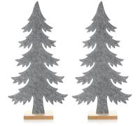 com-four® 2x decorative display for Christmas - Christmas tree made of felt with wooden base - Christmas tree as a decoration for table and window (Fir - gray)