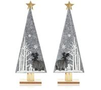 COM-FOUR® 2x decorative display for Christmas - Christmas tree made of felt with wooden base - Christmas tree as a decoration for table and window (Scots fir - gray)