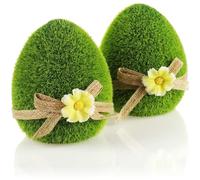 com-four® 2x decorative figures - Easter egg with bow and flowers - green decorative figures for spring - ceramic eggs covered with artificial grass - Easter decorations (2 x egg - 11cm)
