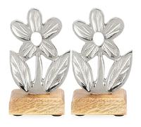 com-four® 2x decorative flower stands - premium metal flower on a wooden base - decorative flower made of metal to put up and give away (2 pieces - flower 4)