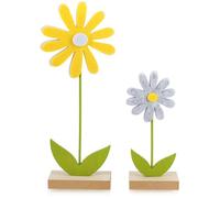 com-four® 2x decorative stands - decorative flowers made of wood and felt - spring decorations for standing up - room decoration for spring, summer, Easter (2 pieces - flower - grey/yellow)