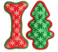com-four® 2x dog toy Christmas tree and bones, soft chew toy