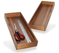 com-four® 2x Drawer Organizer Made of Acacia Wood - Stackable Storage Box - Wooden Tray for Kitchen, Bathroom & Office - Cutlery Insert & Organizer System