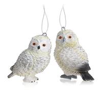 COM-FOUR® 2x hanging decorations for the Christmas tree - Christmas tree decorations in the form of an owl - Christmas tree pendant snowy owl (Pair of owls)