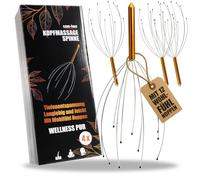 COM-FOUR® 2X Head Massage Spider with 12 Massage Fingers - Relaxation Massage Device - Head Scratcher for Relaxation - Acupressure for Better Sleep Quality (4 Pieces - Bronze Colored)