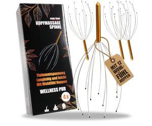 COM-FOUR® 2X Head Massage Spider with 12 Massage Fingers - Relaxation Massage Device - Head Scratcher for Relaxation - Acupressure for Better Sleep Quality (4 Pieces - Bronze Colored)