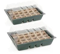 com-four® 2x indoor greenhouse for growing plants - growing set for 48 plants - plant box with seedling pots for the home or in the garden (2x indoor greenhouse - black/brown)