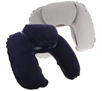 com-four® 2x inflatable neck support pillow - practical neck pillow to blow up - ideal travel pillow for on the go - with increased neck support (Increased - 2 pieces - gray dark blue)