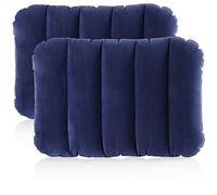 com-four® 2x Inflatable pillow - Comfortable travel pillow for car, train and bus journeys - Air cushion pillow in pocket size (43x28x9cm - blue)