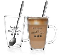 COM-FOUR® 2X Latte Macchiato Glass - Latte Macchiato Glasses with Spoons - Coffee Glasses with Handles - Drinking Glasses for Tea, Coffee, Cocoa (02 Pieces - with Spoon)