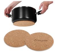 COM-FOUR® 2x Magnetic Pot Trivet - Heat Protection Cork Mat - Round Coasters for Pots and Pans Ø 21cm - Heat-Resistant Cork Coasters