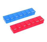 COM-FOUR® 2X Medication Dispenser - Medication Box for 7 Days - Pill Box - Pill Box - Tablet Box - Weekly Dispenser for Storage [Polish] (1 Piece - red + Blue)