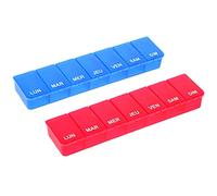 com-four® 2X Medicine dispenser in FRENCH - Medicine box for 7 days - 1 compartment each - Pill box - Tablet box - Week dispenser [FRENCH] (dark blue/red - 7x1)