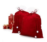 COM-FOUR® 2x noble XXL Christmas bag made of velvet with long cord & white pompoms - gift bag for Santa Claus costume & decoration - Santa bag for filling (red)