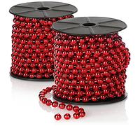 COM-FOUR® 2x pearl garland for the Christmas tree - Christmas tree decoration pearl ribbon - Christmas decoration - wedding decoration - red 20 m