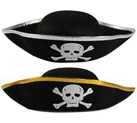 com-four® 2x Pirate hat with skull - Hat for children and adults - Costume for Carnival or Halloween (02 pieces - Pirate gold/silver colored)