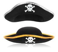 com-four® 2x pirate hat with skull - small pirate headgear with brim - costume accessories for fancy dress, carnival, Halloween, theme parties (02 pieces - pirate silver-colored/gold-colored)