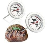 com-four® 2x Roast thermometer made of stainless steel - Analog meat thermometer up to 120 ° C - Grill thermometer - Meat needle - 10 cm (002 pieces)