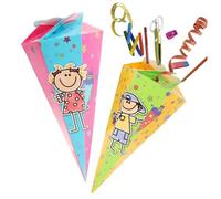 com-four® 2x school cones 30cm - sibling school cones made of cardboard - foldable candy cone for the start of school - gift packaging for school beginners