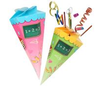 com-four® 2x school cones 30cm - sibling school cones made of cardboard - foldable candy cone for the start of school - gift packaging for school beginners