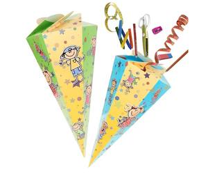com-four® 2x school cones 30cm - sibling school cones made of cardboard - foldable candy cone for the start of school - gift packaging for school beginners