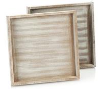 com-four® 2x serving tray made of wood, vintage tray in white limed look