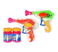 COM-FOUR® 2x soap bubble gun made of plastic, each with 20 ml soap bubble water, transparent soap bubble machine for children and adults (02 pieces - Mix2)