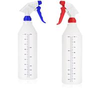 com-four® 2x spray bottle - chemical-resistant 360 degree pump sprayer with 28/400 thread for diluted acids, alkalis, oils and silicone-based mineral fats - atomizer 900 ml (white/blue + white/red)