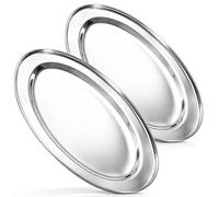 com-four® 2X Stainless Steel Serving Tray, Oval Tray for Serving